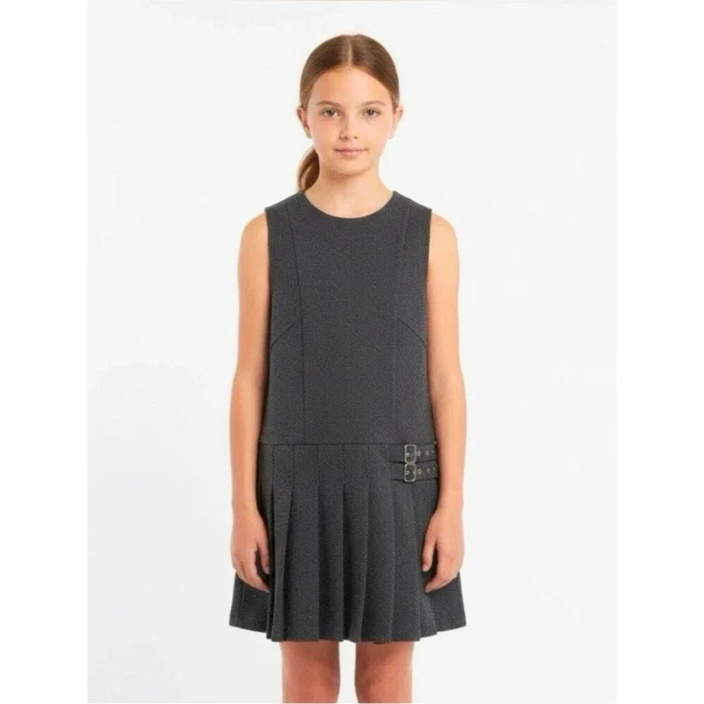 ZARA Girls (Size 8) Jumper/Pinafore/Tunic Dress w/Pleated Skirt & Buckle Accents